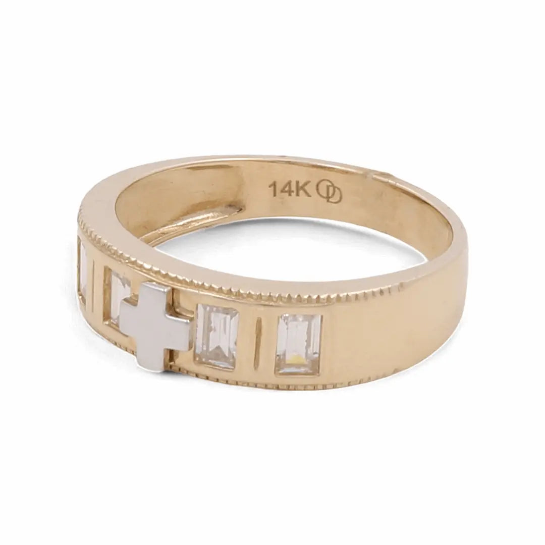 14K Two-Tone Gold Men's Cross Wedding Band with CZ – view 2
