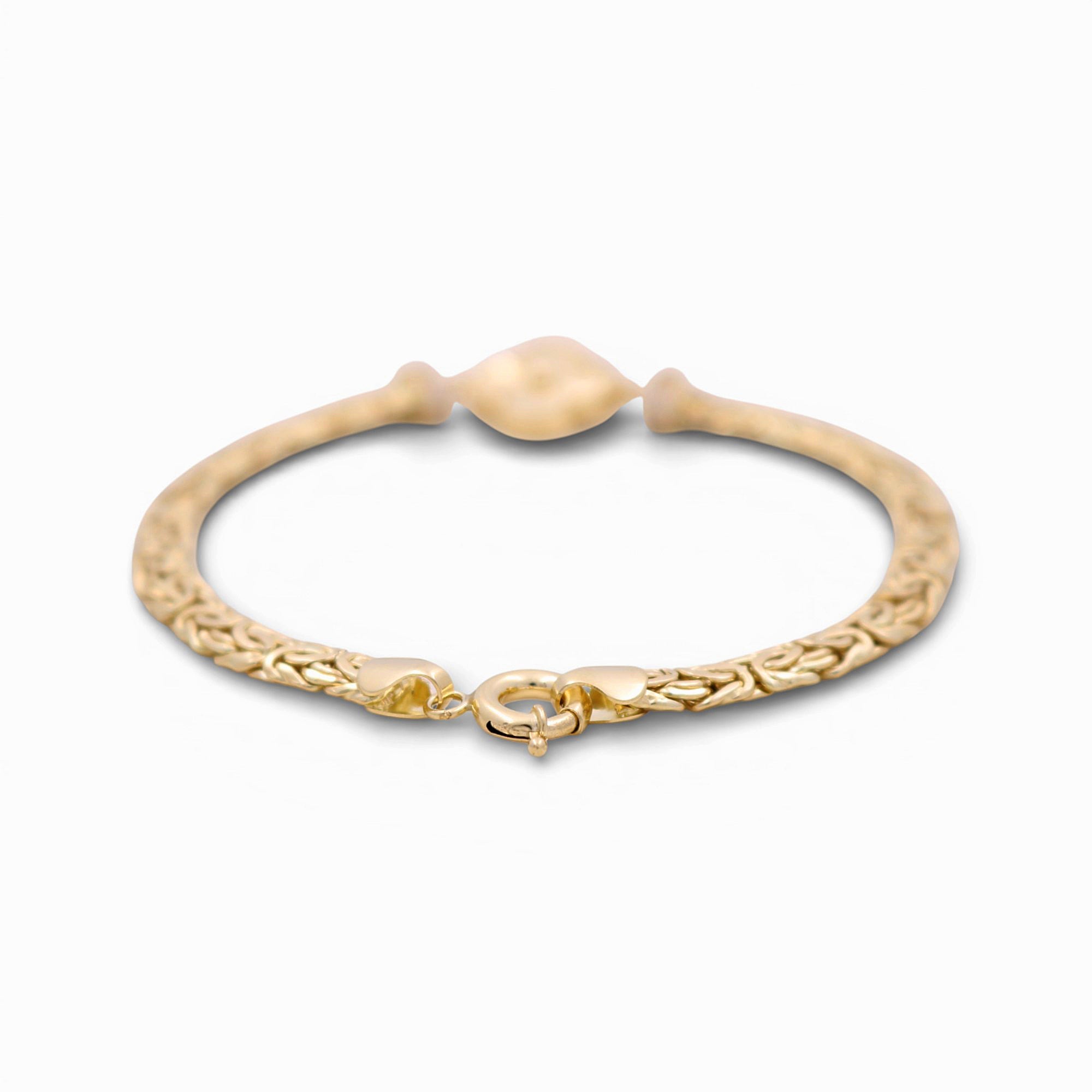 14K Yellow Gold Byzantine Bracelet with Fluted Flower 7.5in, 6.4 g – view 2