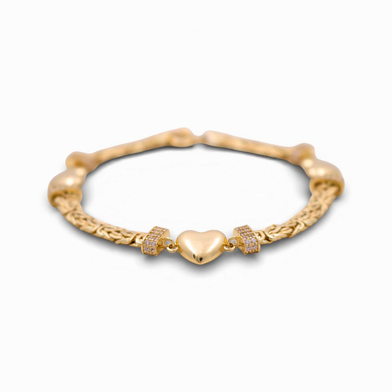 14k Yellow Byzantine with Hearts Bracelet - Miral Jewelry