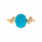 14K Yellow Classic Fashion Ring with 2.32Tw Turquoise and 0.05Tw Round Diamonds - Miral Jewelry