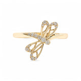 14K Yellow Dragonfly Diamond Fashion Ring with 0.14Tw Round Diamonds - Miral Jewelry