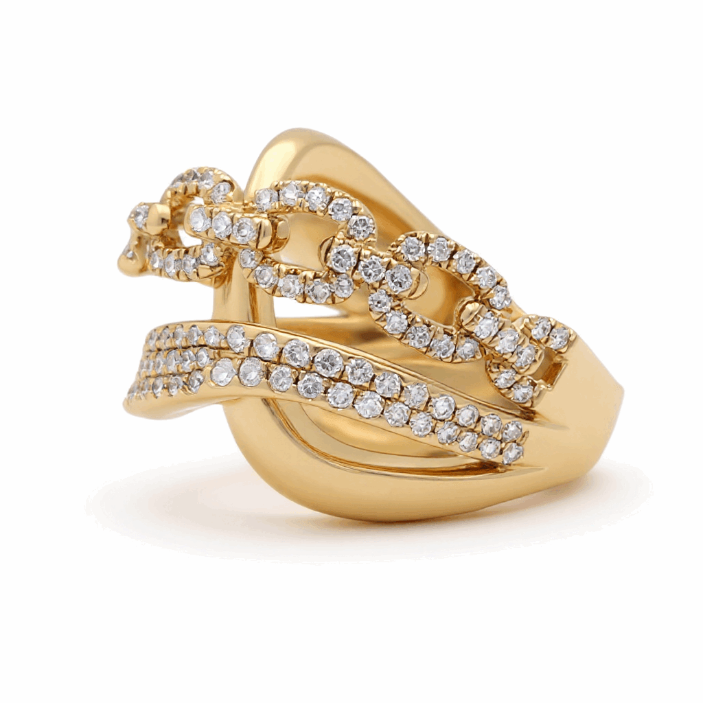 14K Yellow Gold Diamond Link Crossover Ring 1.28 ct tw – view 2