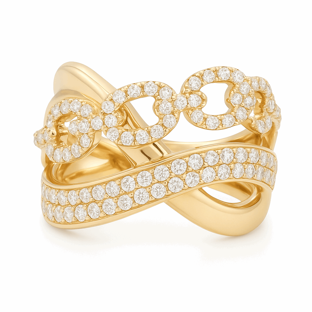 14K Yellow Gold Diamond Link Crossover Ring 1.28 ct tw