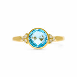 14K Yellow Fashion Ring with 1.58Tw Round Blue Topazs and 0.10Tw Round Diamonds - Miral Jewelry