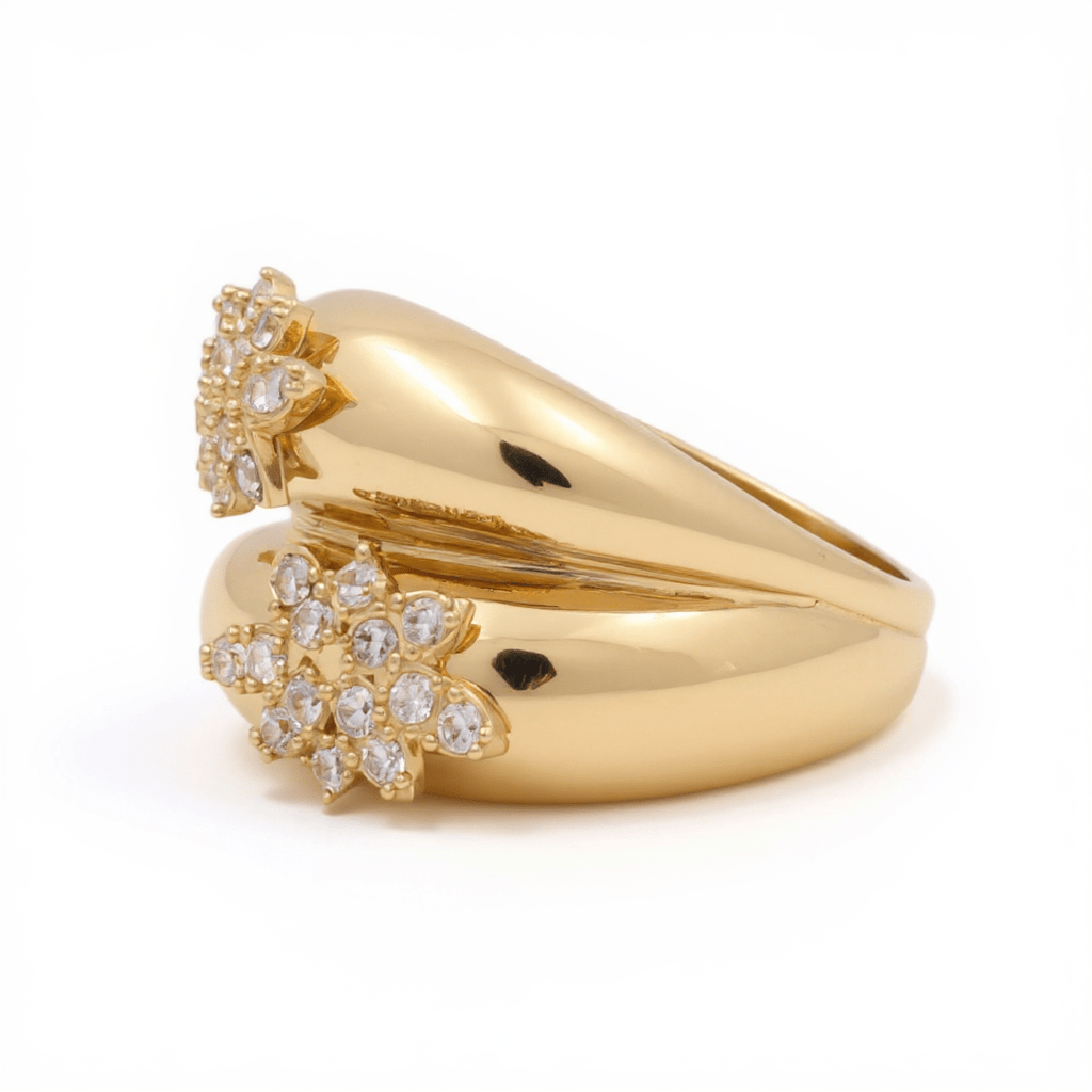 14K Yellow Gold 2 Flower Fashion Women's Ring - Miral Jewelry