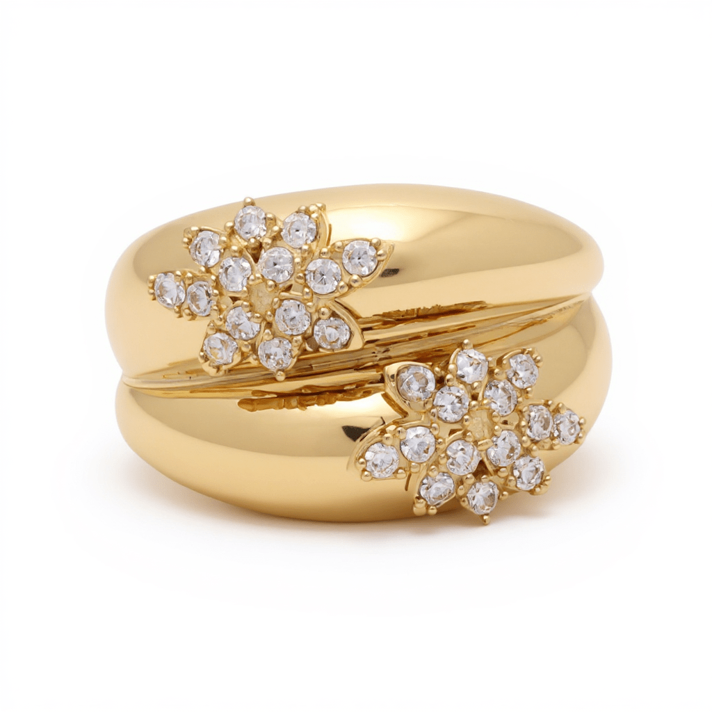 14K Yellow Gold 2 Flower Fashion Women's Ring - Miral Jewelry