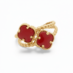 14K Yellow Gold 2 Red Clovers Fashion Women's Ring - Miral Jewelry