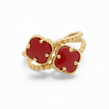 14K Yellow Gold 2 Red Clovers Fashion Women's Ring - Miral Jewelry