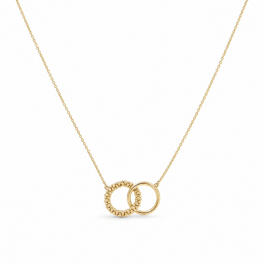 14k Yellow Gold 2 Rings Necklace 17" - Miral Jewelry