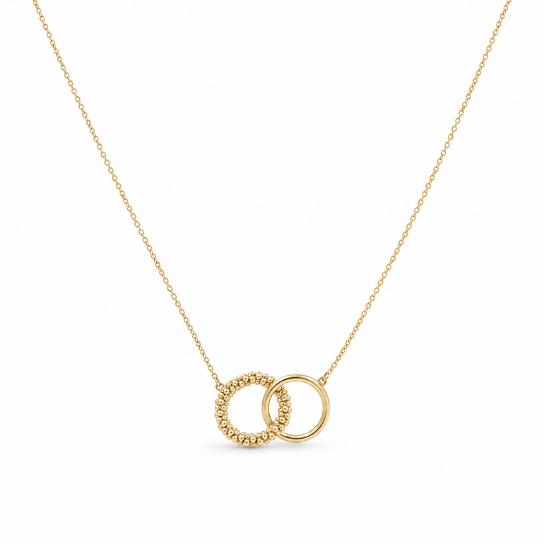 14k Yellow Gold 2 Rings Necklace 17" - Miral Jewelry