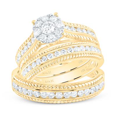 14k Yellow Gold 3 Pieces Set with 1.25tw Round Diamonds - Miral Jewelry