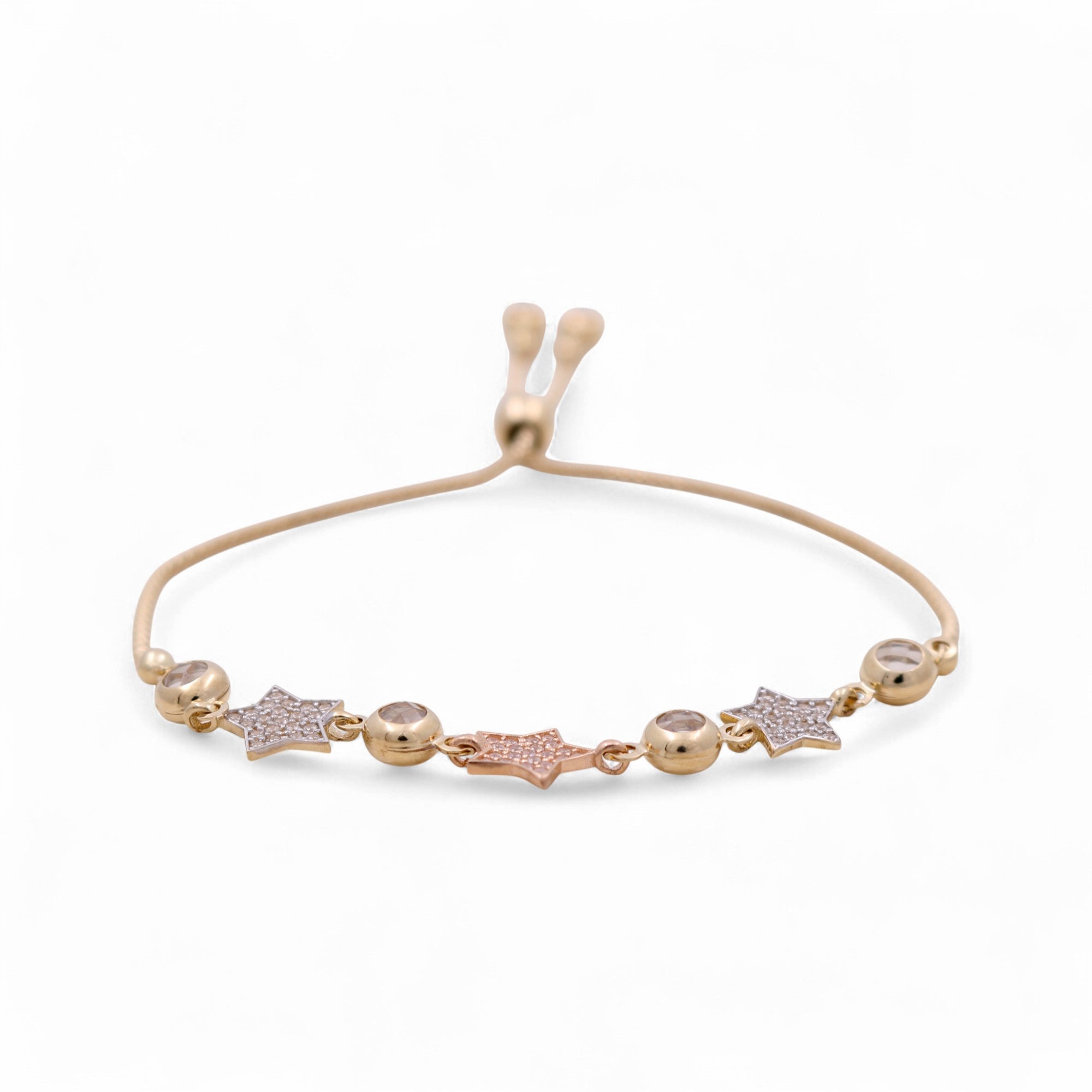 14K Yellow Gold Adjustable Slider Bracelet with CZ Stars 6.2 g