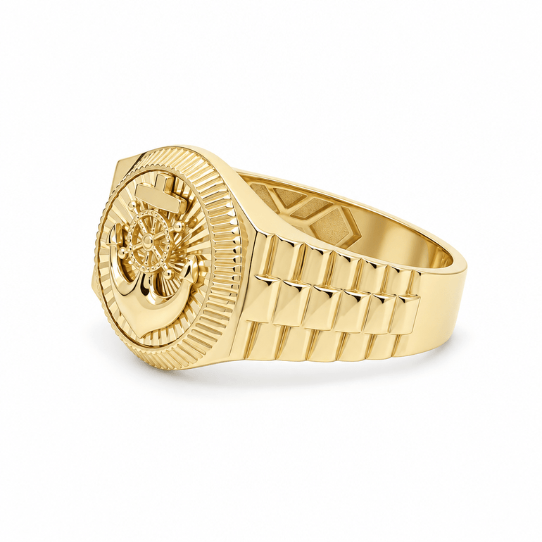14k Yellow Gold Anchor Fashion Ring Men's - Miral Jewelry