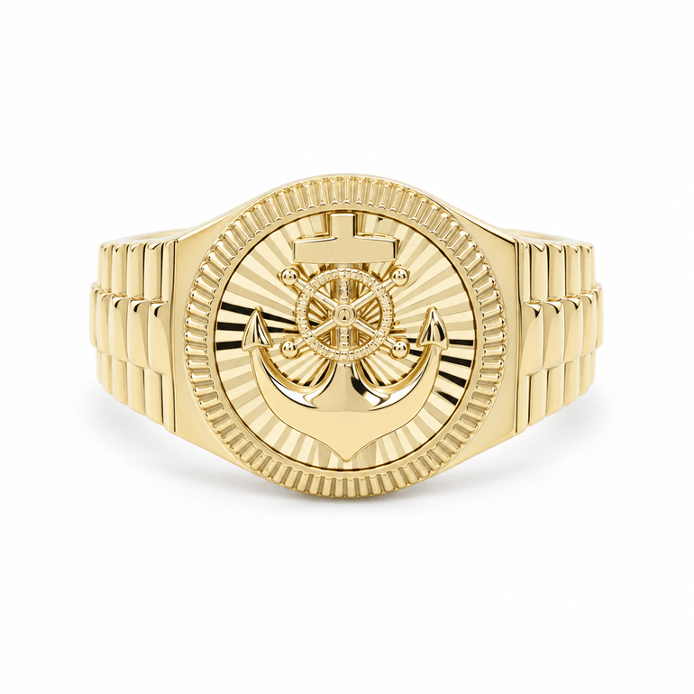 14k Yellow Gold Anchor Fashion Ring Men's - Miral Jewelry