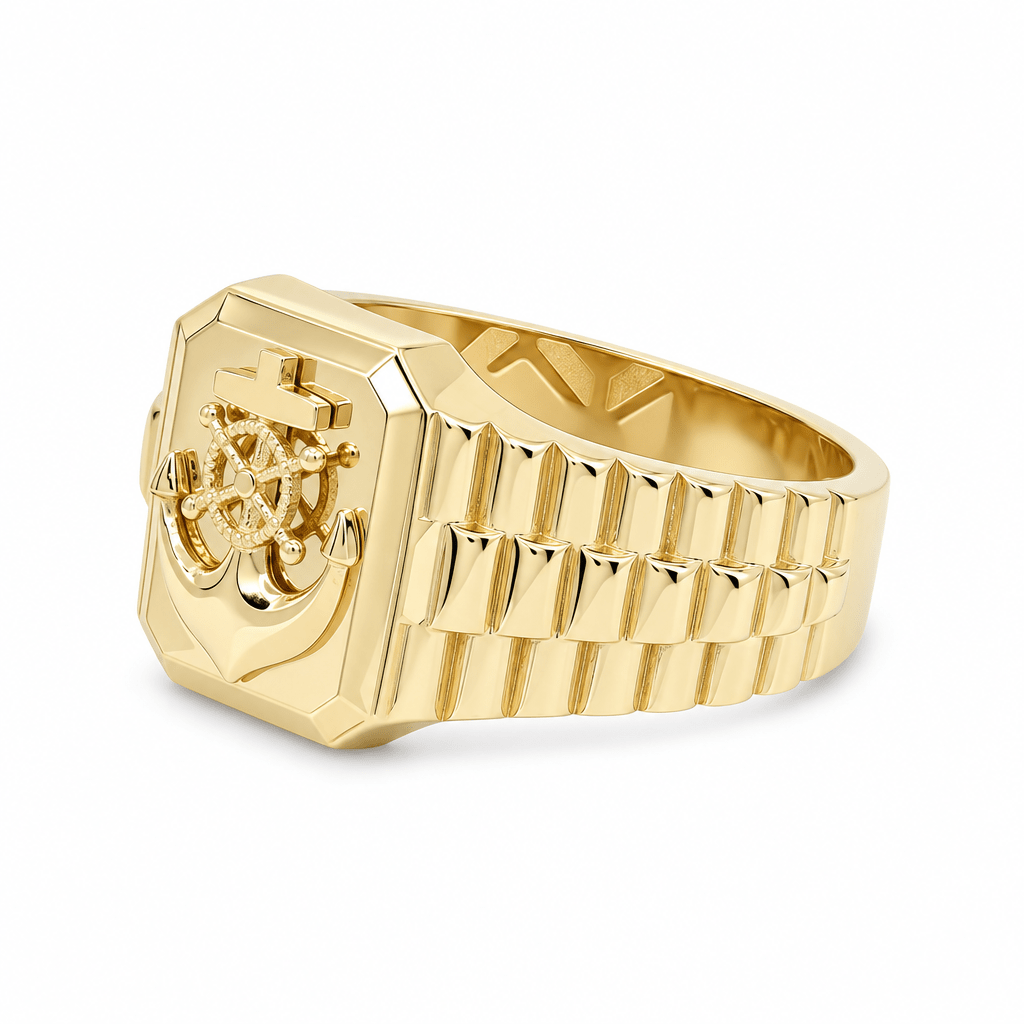 14K Yellow Gold Men's Anchor Signet Ring 4.0 g