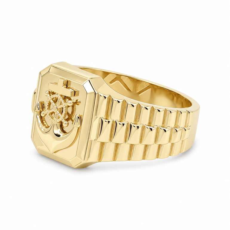 14k Yellow Gold Anchor Fashion Ring Men's - Miral Jewelry