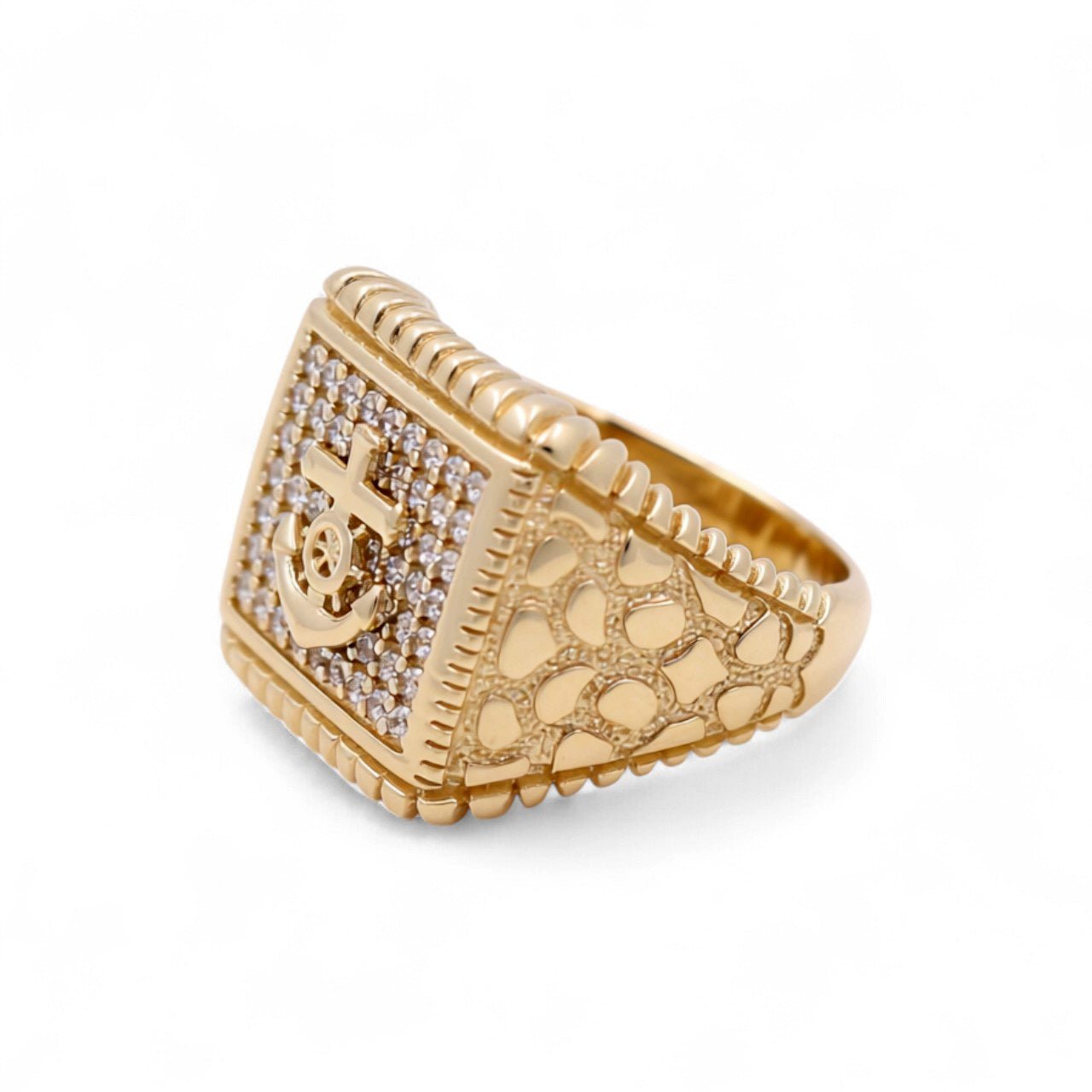 14k Yellow Gold Anchor with Cz Fashion Men's Ring - Miral Jewelry