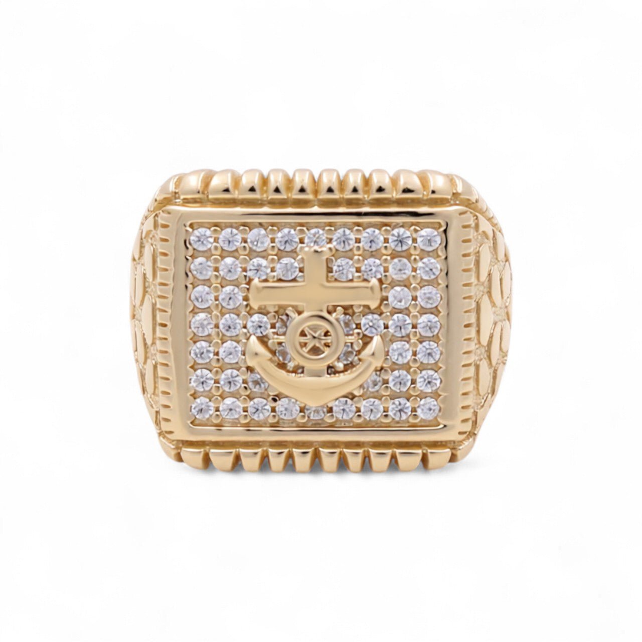 14k Yellow Gold Anchor with Cz Fashion Men's Ring - Miral Jewelry