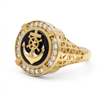 14k Yellow Gold Anchor with Onyx Fashion Men's Ring - Miral Jewelry