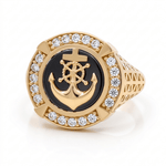 14k Yellow Gold Anchor with Onyx Fashion Men's Ring - Miral Jewelry