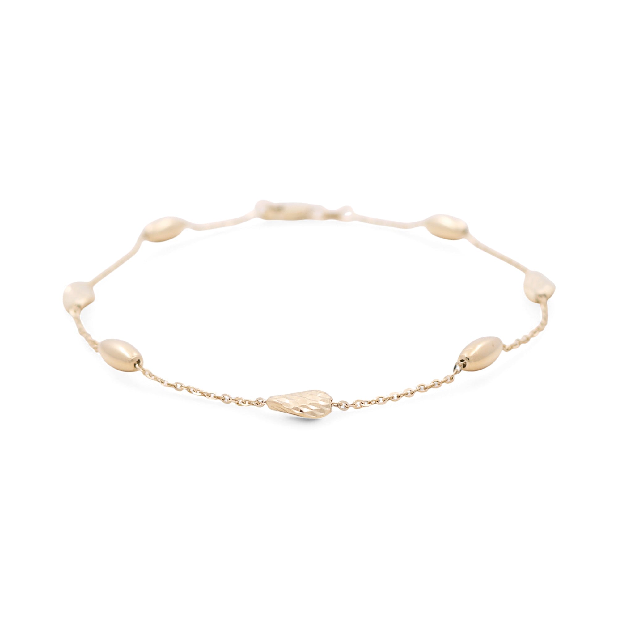 14K Yellow Gold Puffed Bead Station Anklet 10in, 3.3 g
