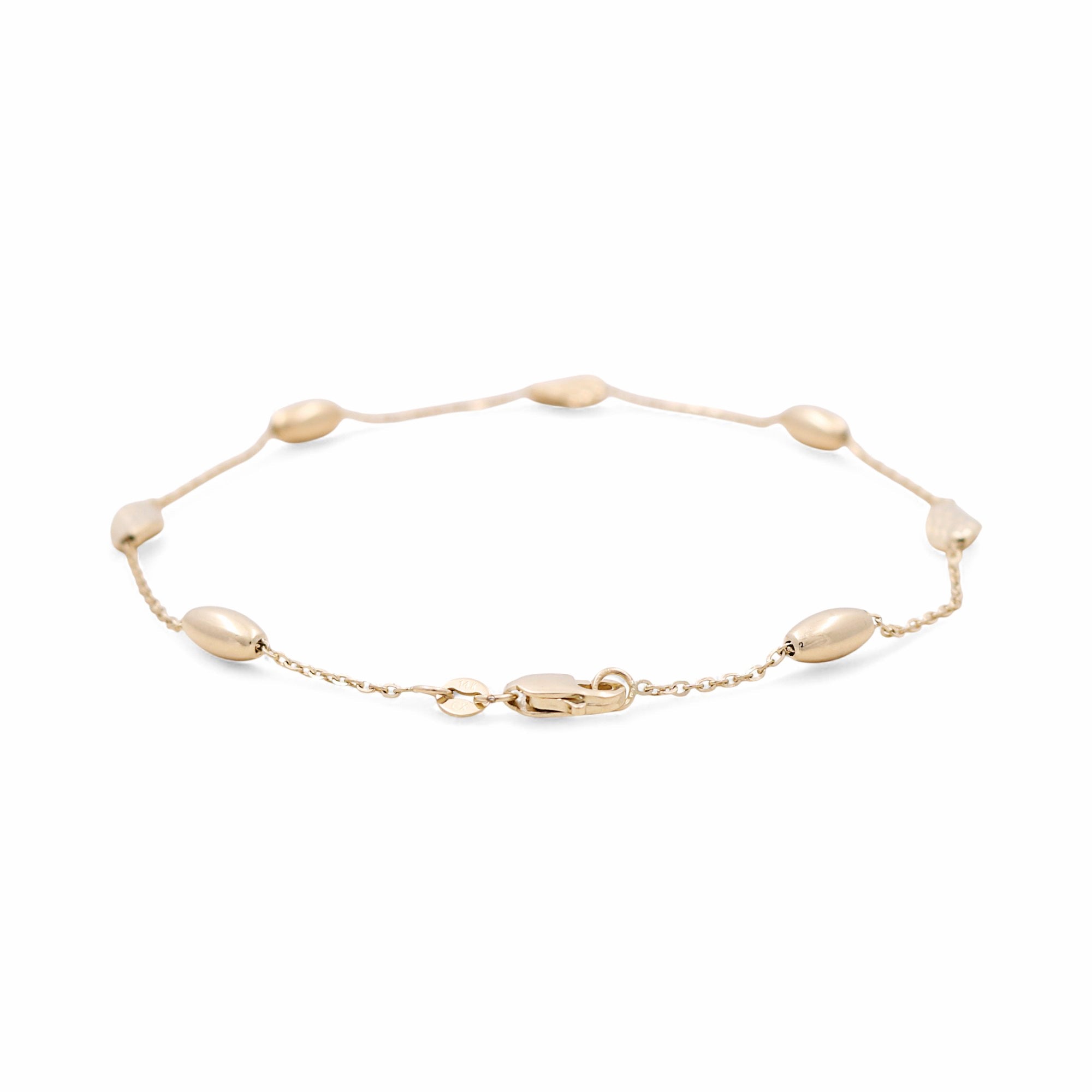 14K Yellow Gold Puffed Bead Station Anklet 10in, 3.3 g – view 2