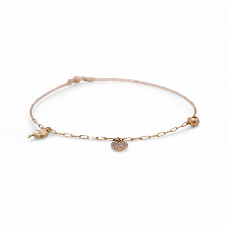 14K Yellow Gold Ankle Paper Clip with Charms Bracelet - Miral Jewelry