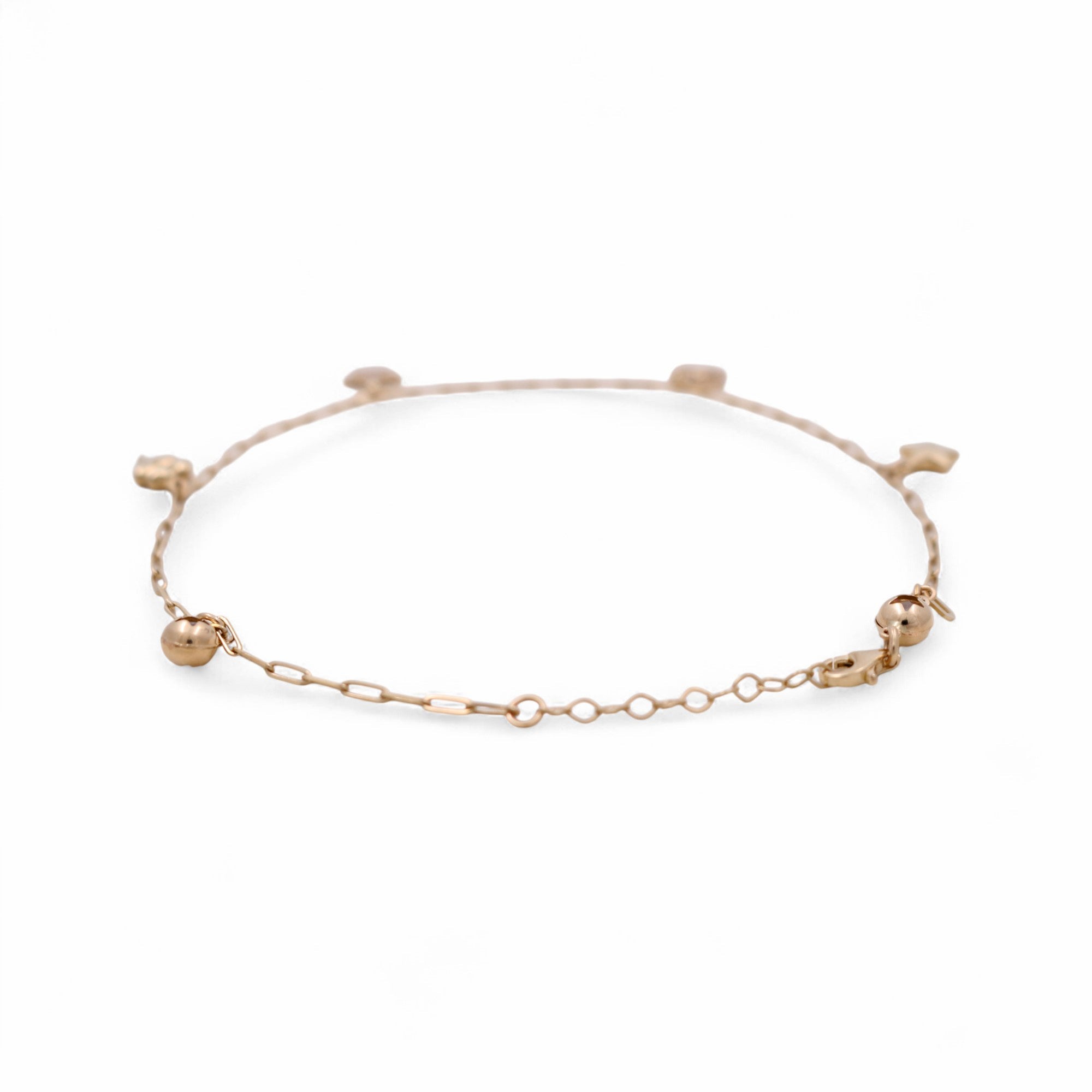 14K Yellow Gold Paper Clip Charm Anklet with Heart & Star 10in, 4.9 g – view 2