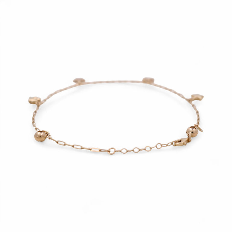 14K Yellow Gold Ankle Paper Clip with Charms Bracelet - Miral Jewelry