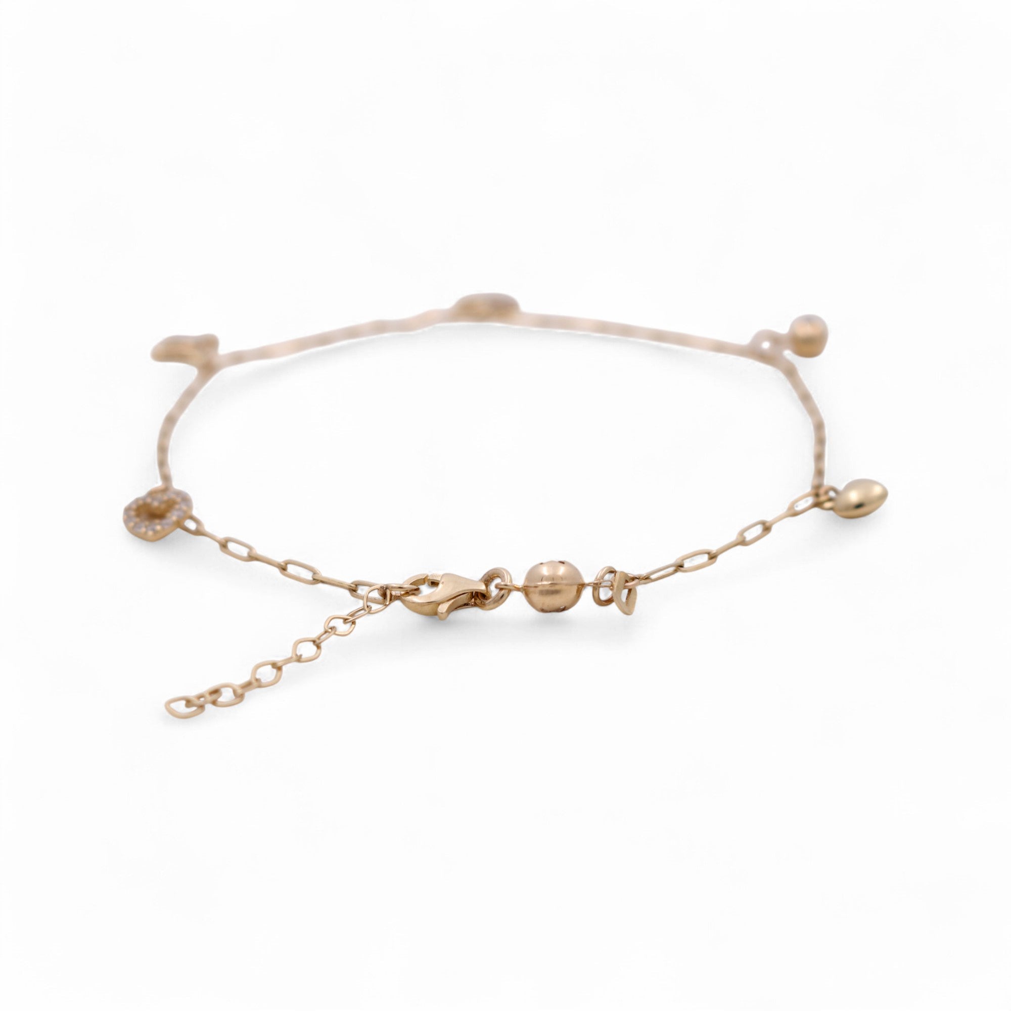 14K Yellow Gold Paper Clip Charm Anklet with CZ Hearts 10in, 4.9 g – view 2