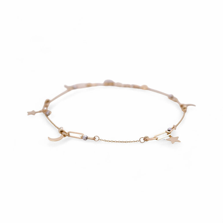 14K Yellow Gold Ankle with Charms Bracelet - Miral Jewelry
