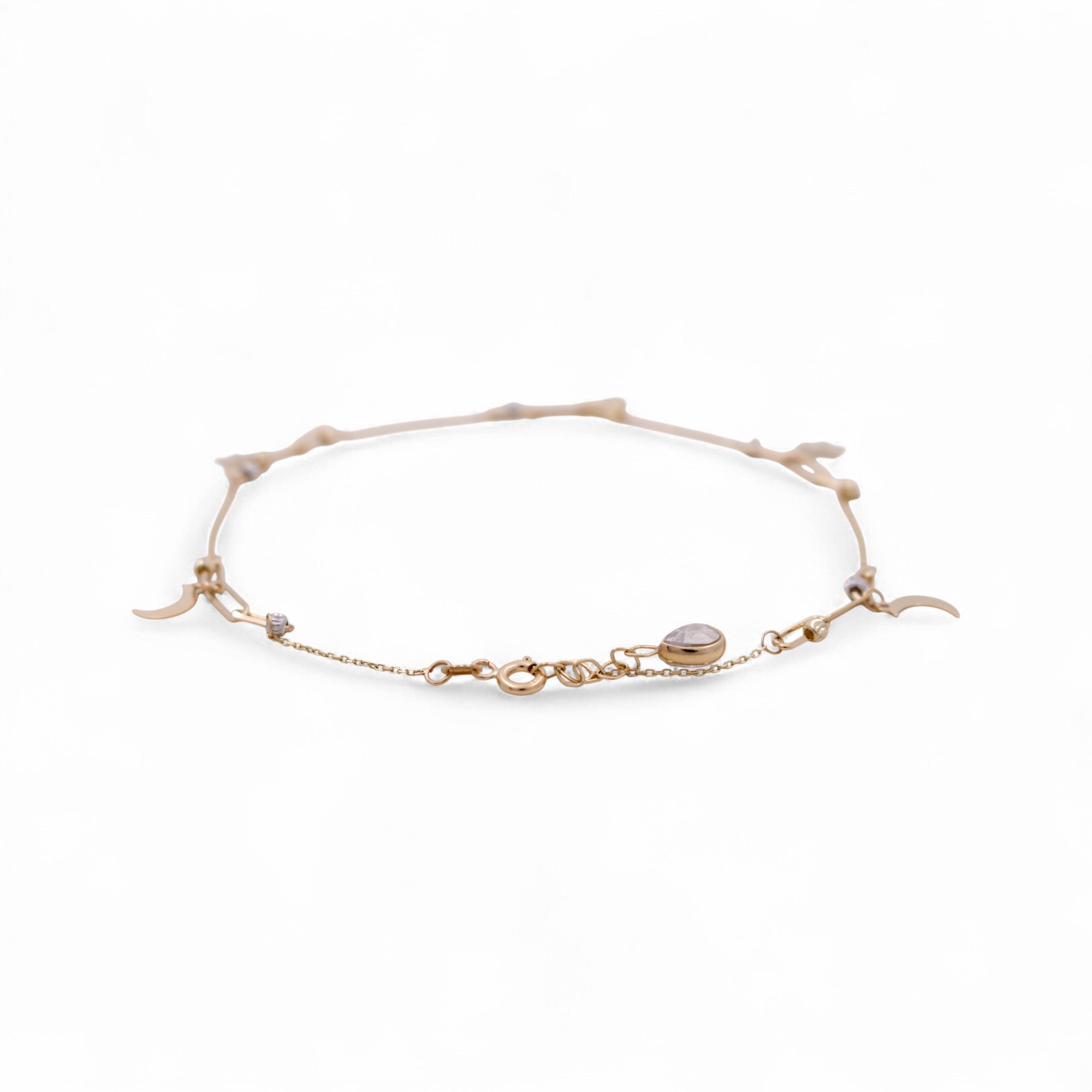 14K Yellow Gold Moon & Star Charm Anklet 10in, 3.2 g – view 2