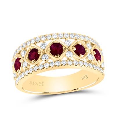 14K Yellow Gold Band Diamond Fashion Ring with 0.50Tw Round Diamonds and 0.75Tw Round Rubys - Miral Jewelry