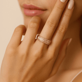 14K Yellow Gold Band Diamond Fashion Ring with 0.59Tw Baguette Diamonds and 0.44Tw Round Diamonds - Miral Jewelry