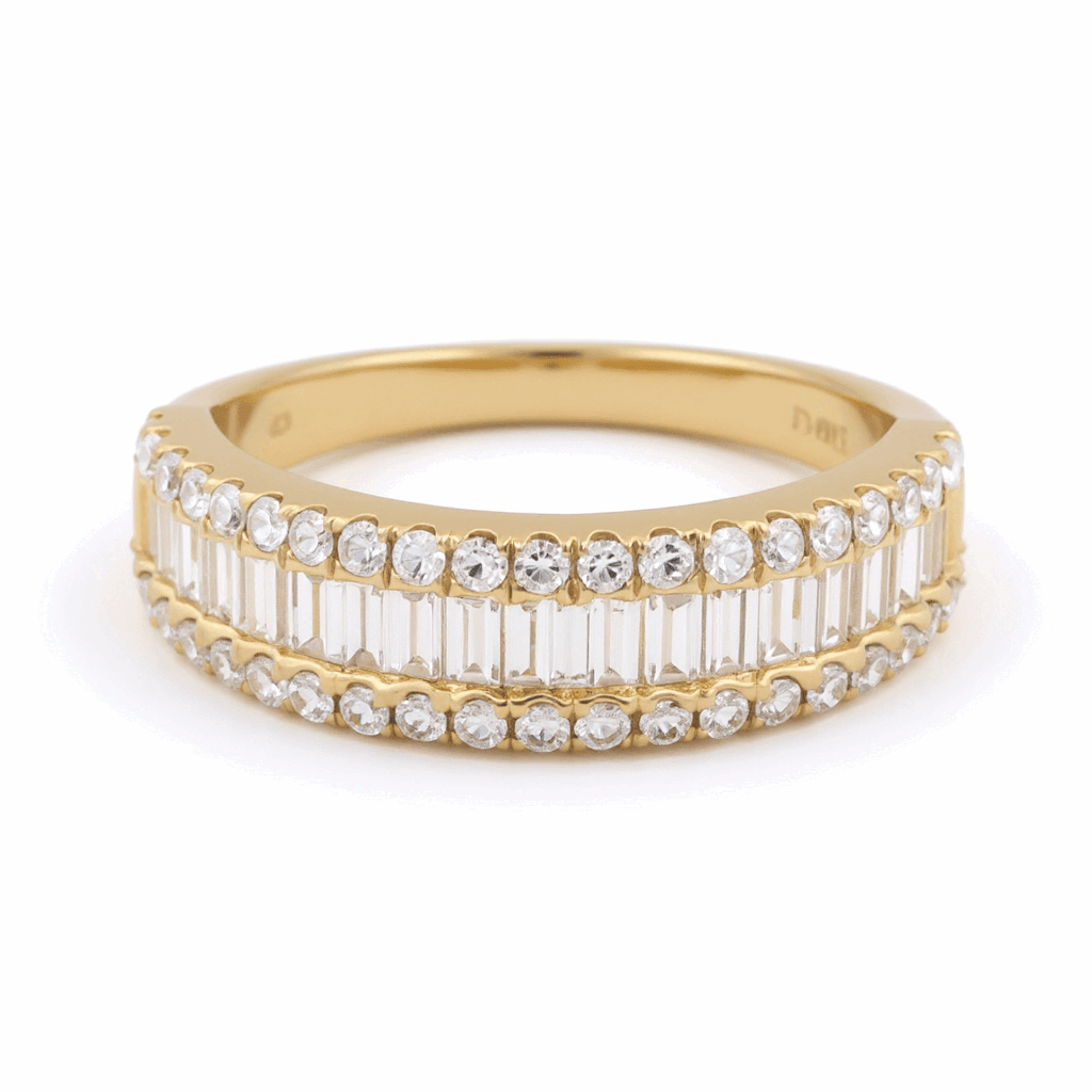 14K Yellow Gold Band Diamond Fashion Ring with 0.59Tw Baguette Diamonds and 0.44Tw Round Diamonds - Miral Jewelry