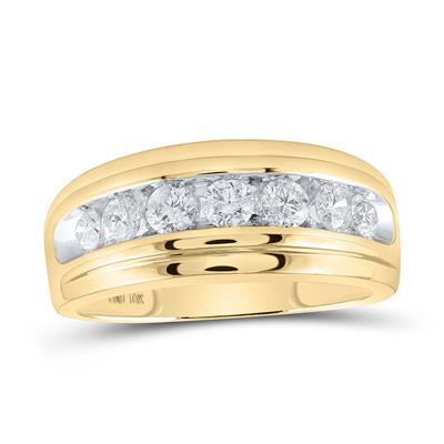 14K Yellow Gold Band Diamond Wedding Band with 1.00Tw Rounds Diamonds - Miral Jewelry
