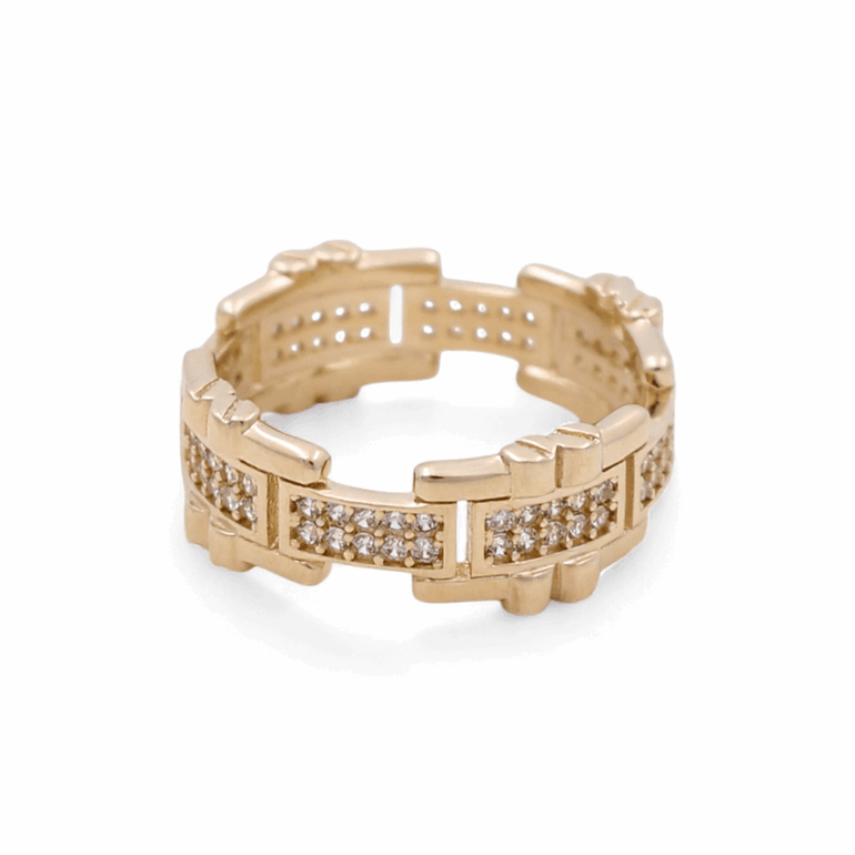 14K Yellow Gold Band with Cz Fashion Women's Ring - Miral Jewelry