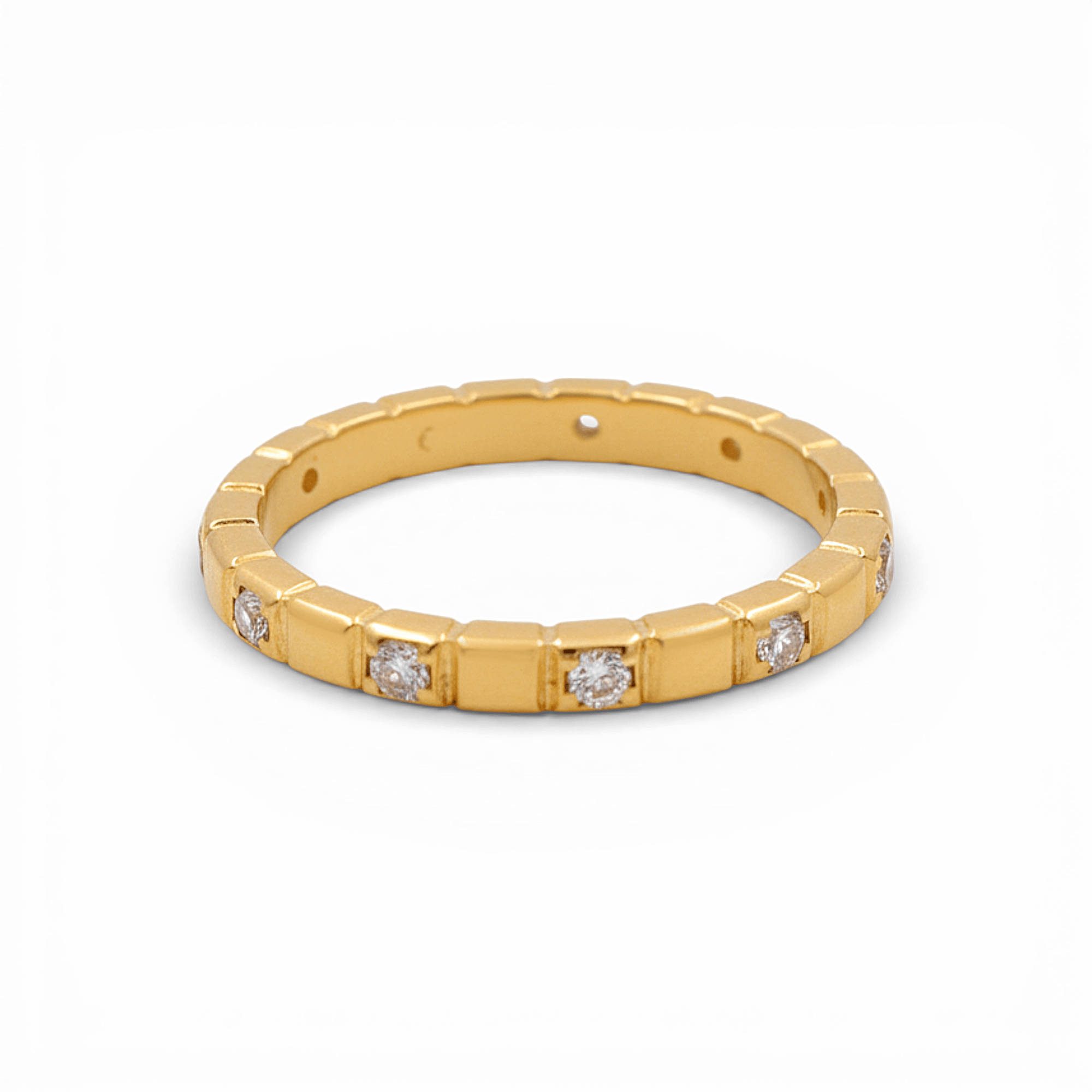 14K Yellow Gold Band with CZ Ring - Miral Jewelry