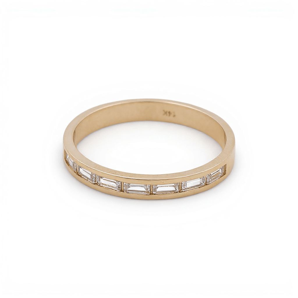 14K Yellow Gold Band with CZ Ring - Miral Jewelry