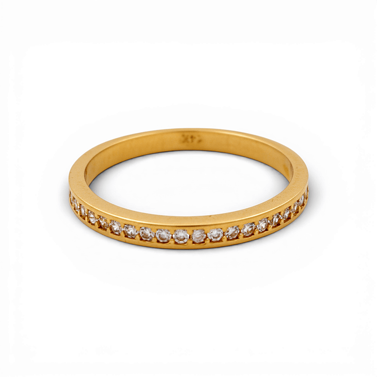 14K Yellow Gold Band with CZ Ring - Miral Jewelry