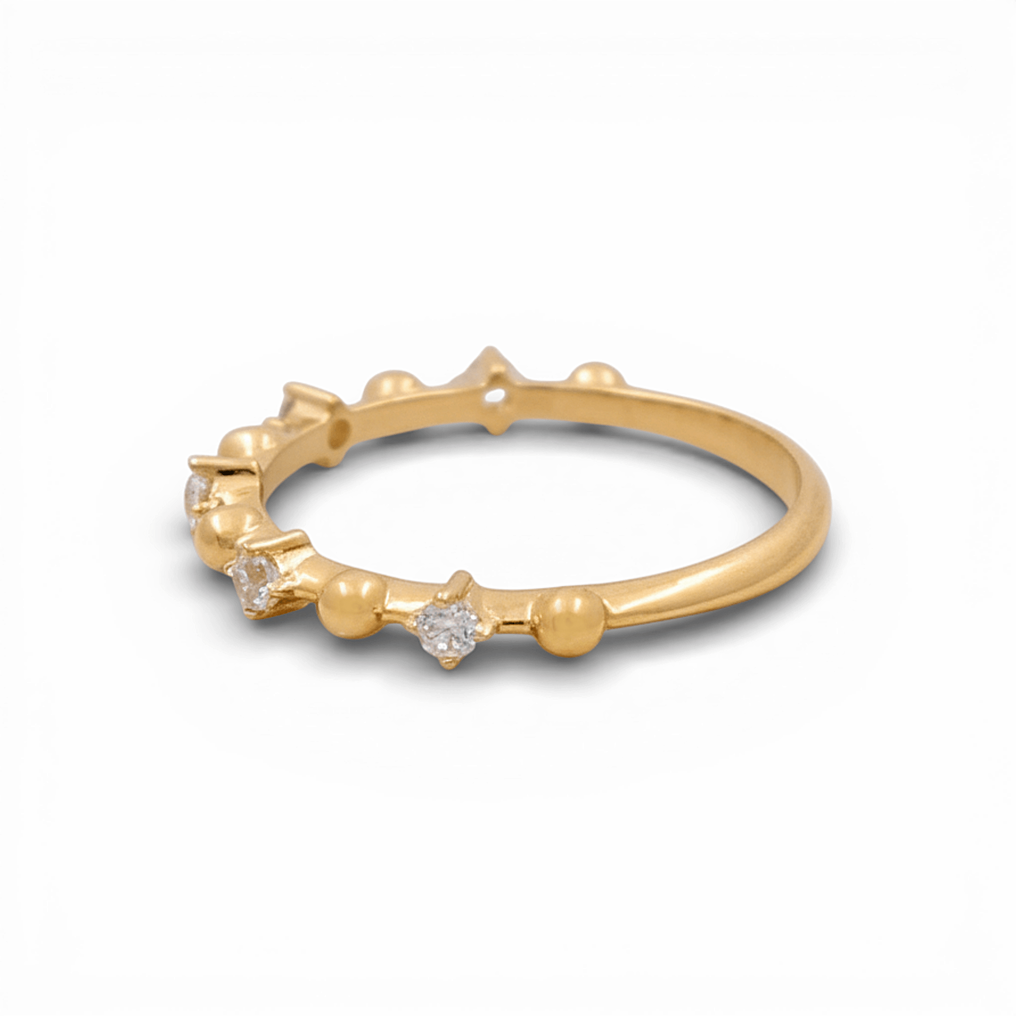 14K Yellow Gold Band with CZ Ring - Miral Jewelry