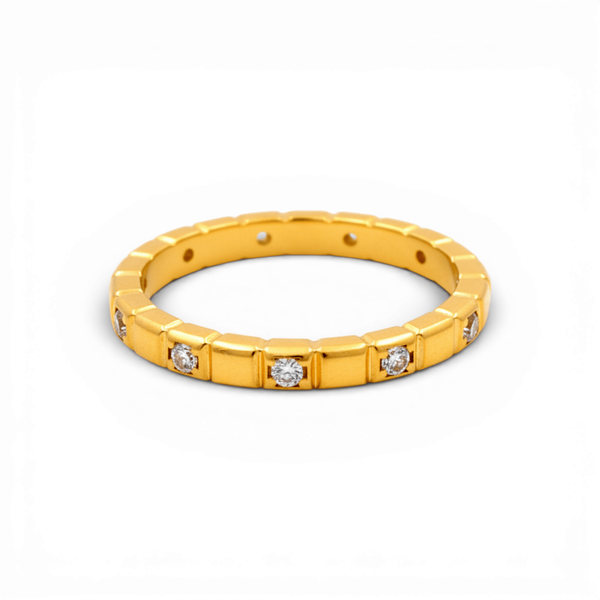 14K Yellow Gold Band with CZ Ring - Miral Jewelry