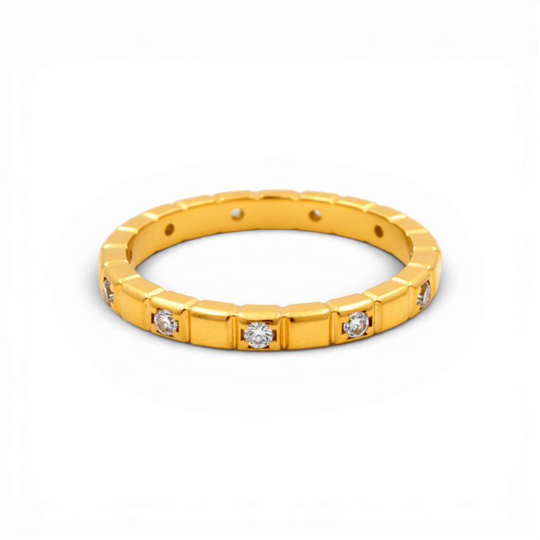 14K Yellow Gold Band with CZ Ring - Miral Jewelry
