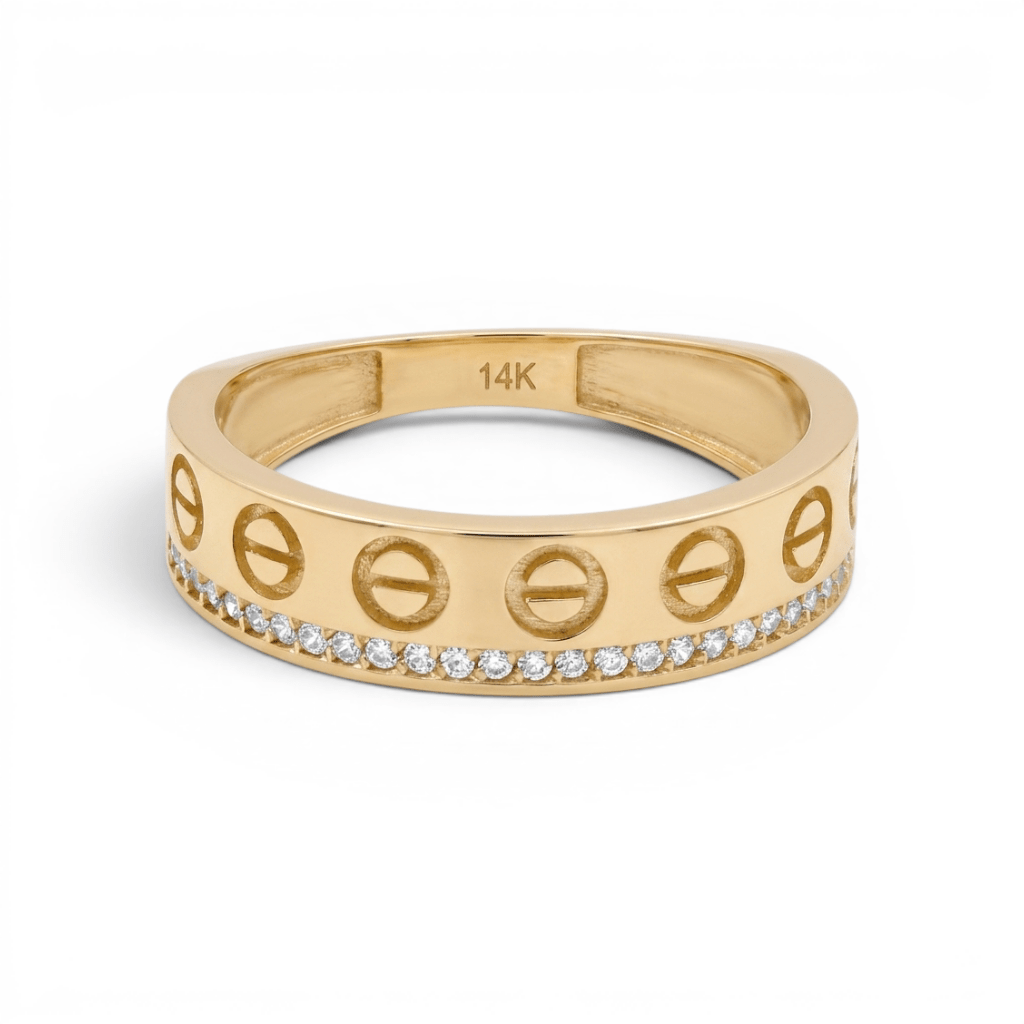 14K Yellow Gold Band with Cz Wedding Band - Miral Jewelry