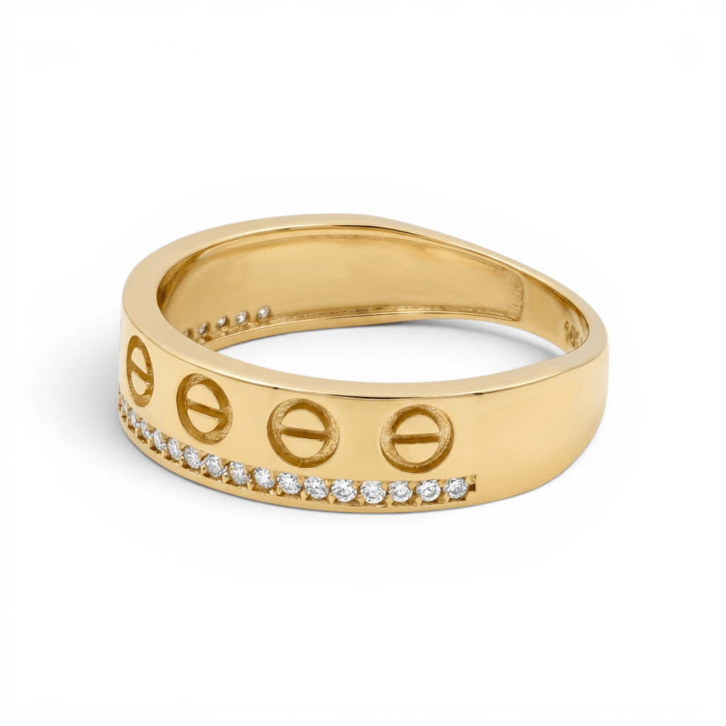 14K Yellow Gold Band with Cz Wedding Band - Miral Jewelry