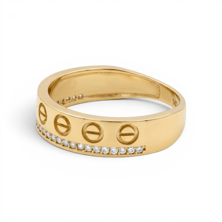 14K Yellow Gold Band with Cz Wedding Band - Miral Jewelry
