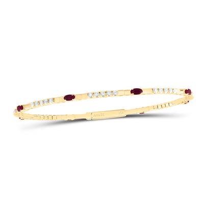 14K Yellow Gold Bangle Bracelet with 0.75Tw Round Diamonds and 1.25Tw Oval Rubys - Miral Jewelry
