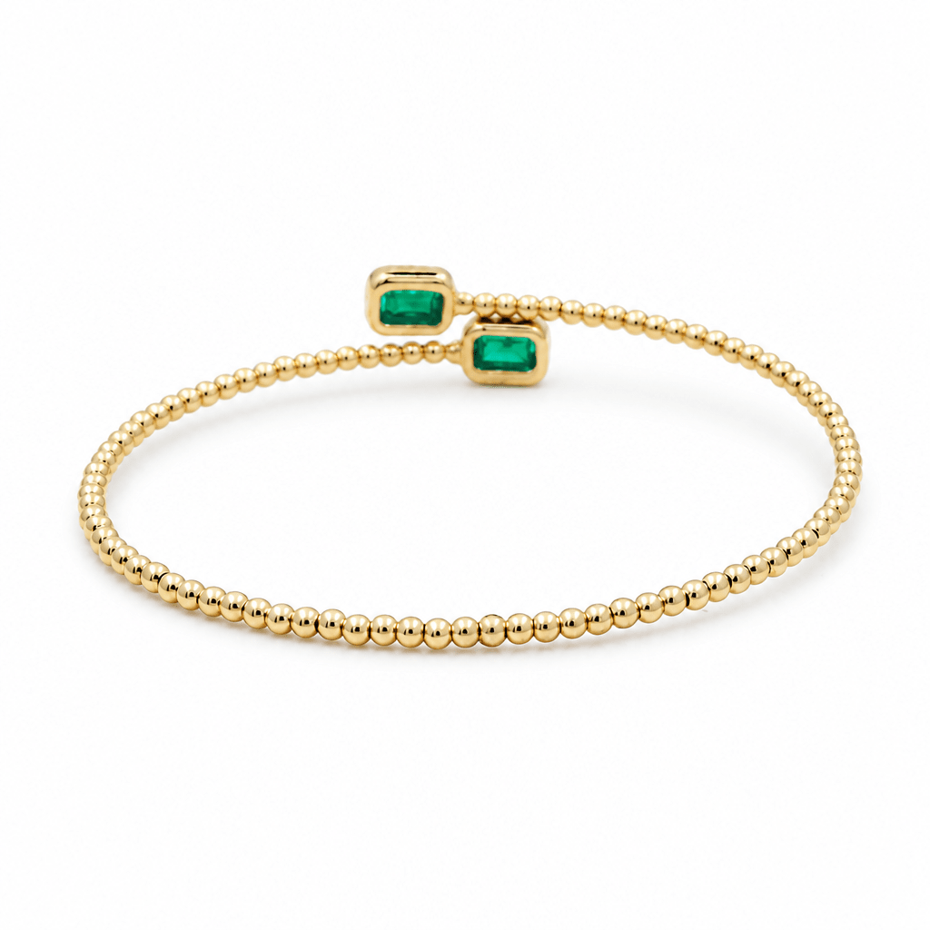 14K Yellow Gold Bangle Bracelet with 0.83Tw Emerald Emeralds and 0.19 Round Diamonds - Miral Jewelry