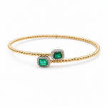 14K Yellow Gold Bangle Bracelet with 0.83Tw Emerald Emeralds and 0.19 Round Diamonds - Miral Jewelry