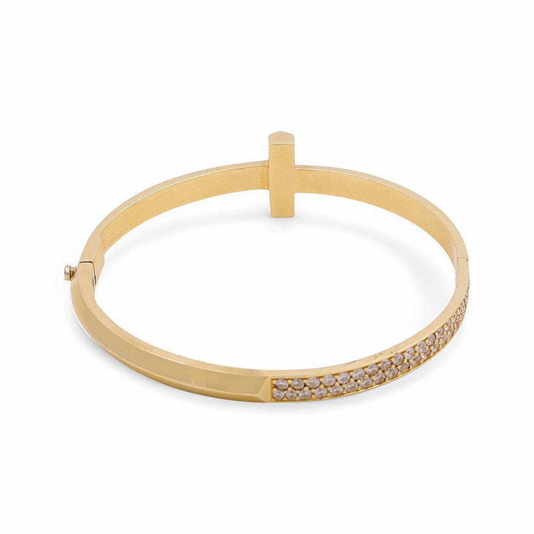 14K Yellow Gold Bangle with Cz Women's Bracelet - Miral Jewelry